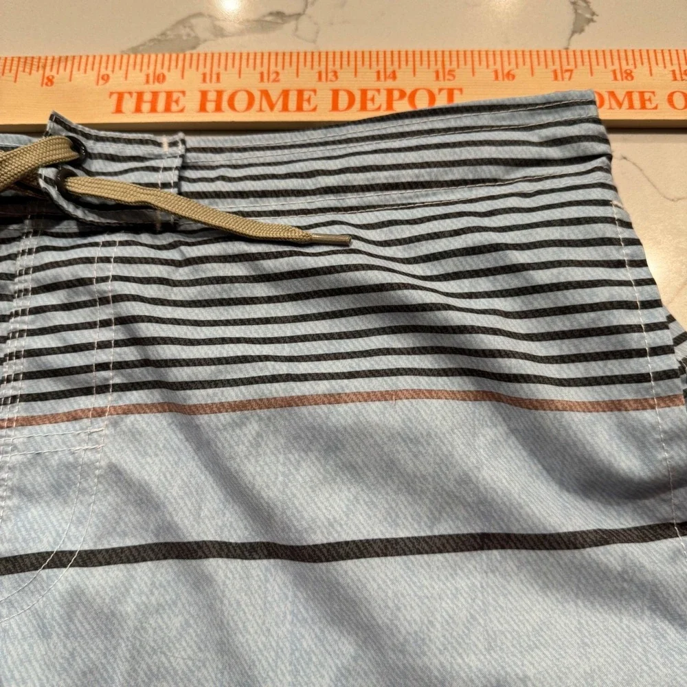 Men's Blue and Brown Floral Stripe Swim Trunks